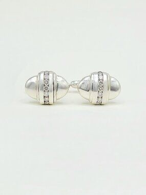 David Yurman Thoroughbred Cufflinks in Sterling Silver w/ White Diamonds - RARE
